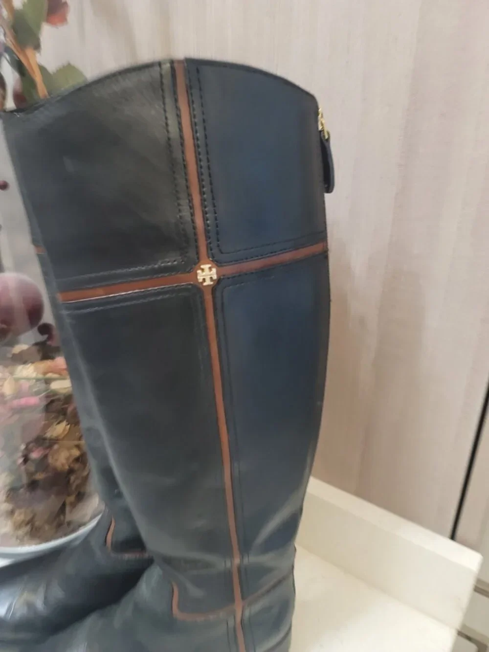 Tory Burch Juliet Riding Leather Riding Boots Black Sz 5.5 M